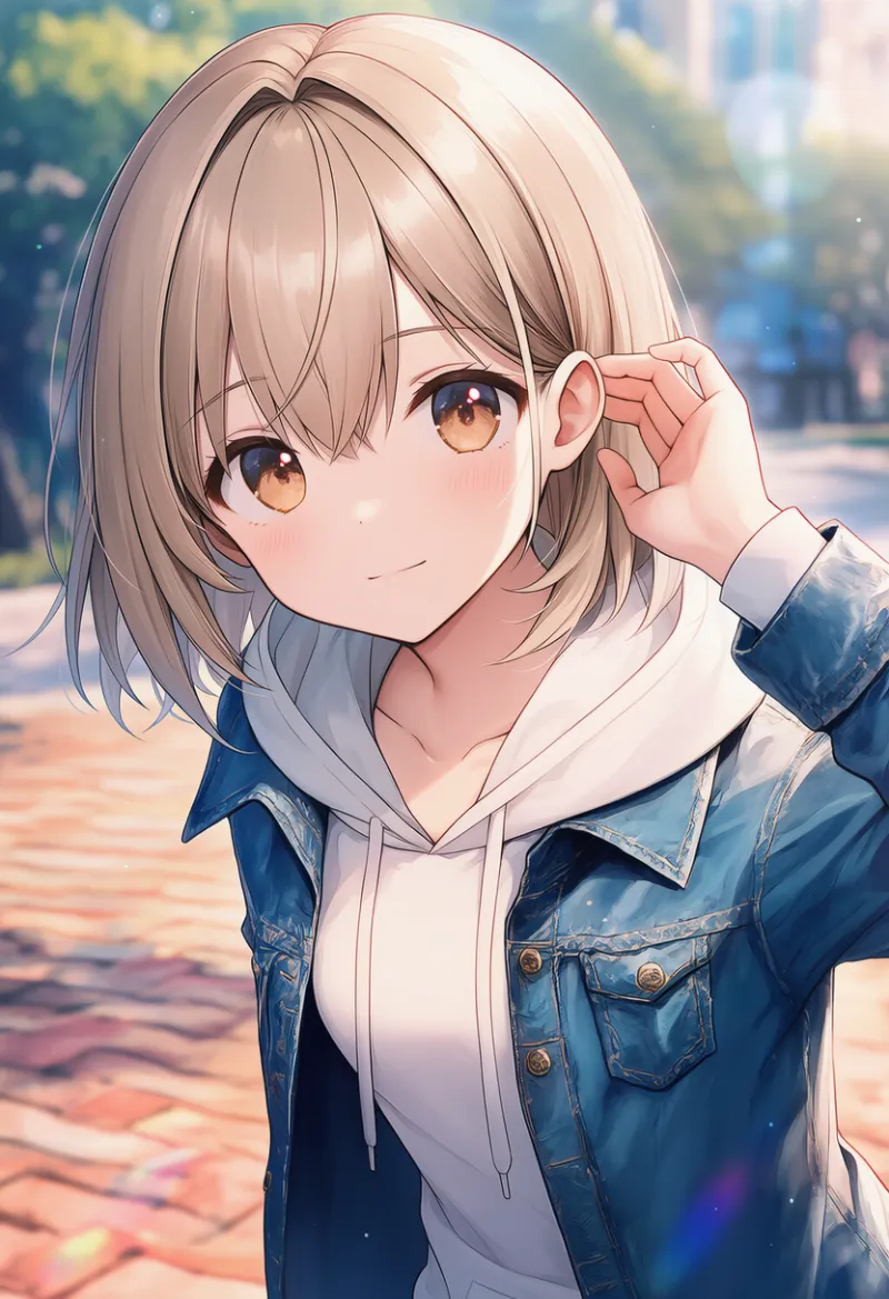 パーカーとジャケット重ね着のプロンプトとAIイラスト