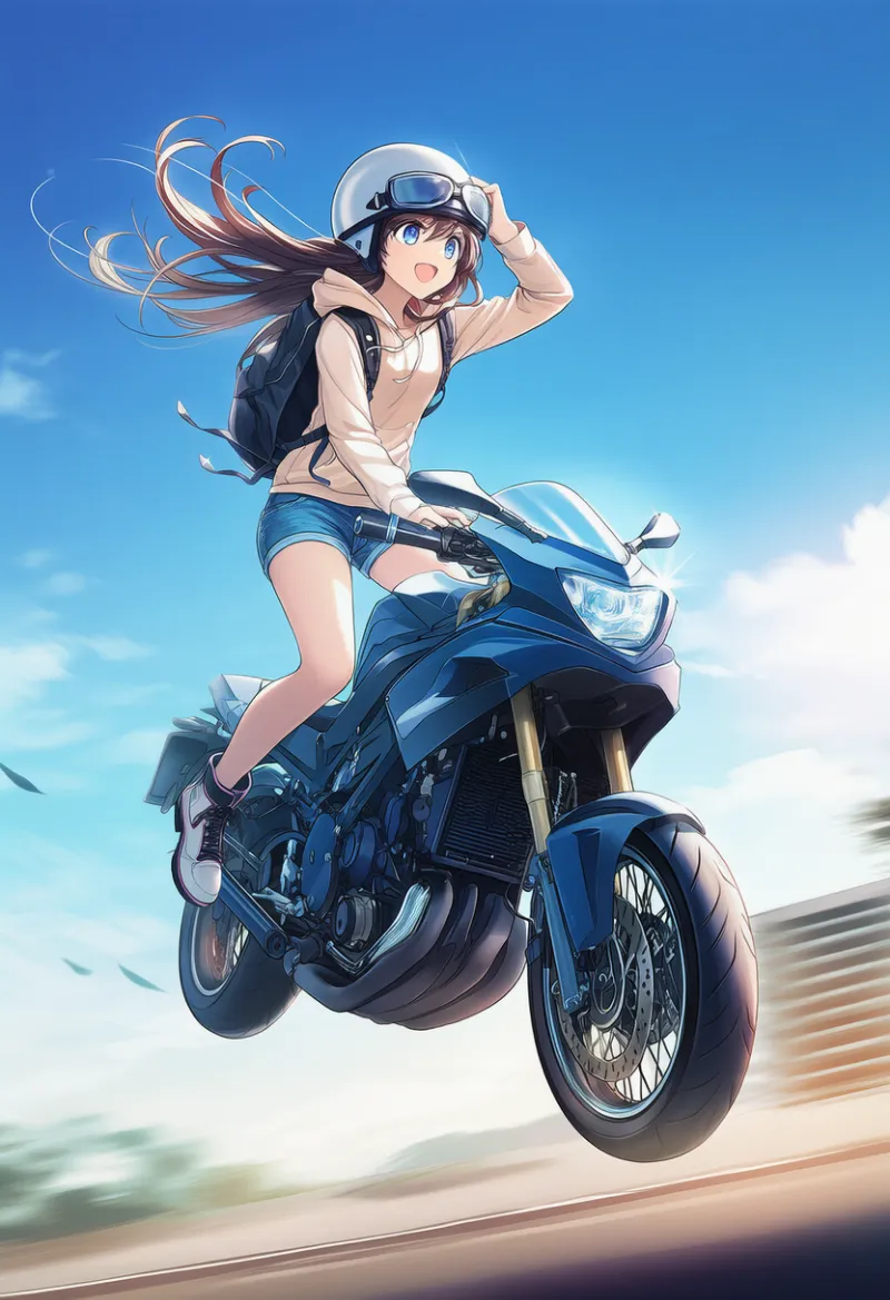 ジャンプ（バイクアクション）のプロンプトとAIイラスト