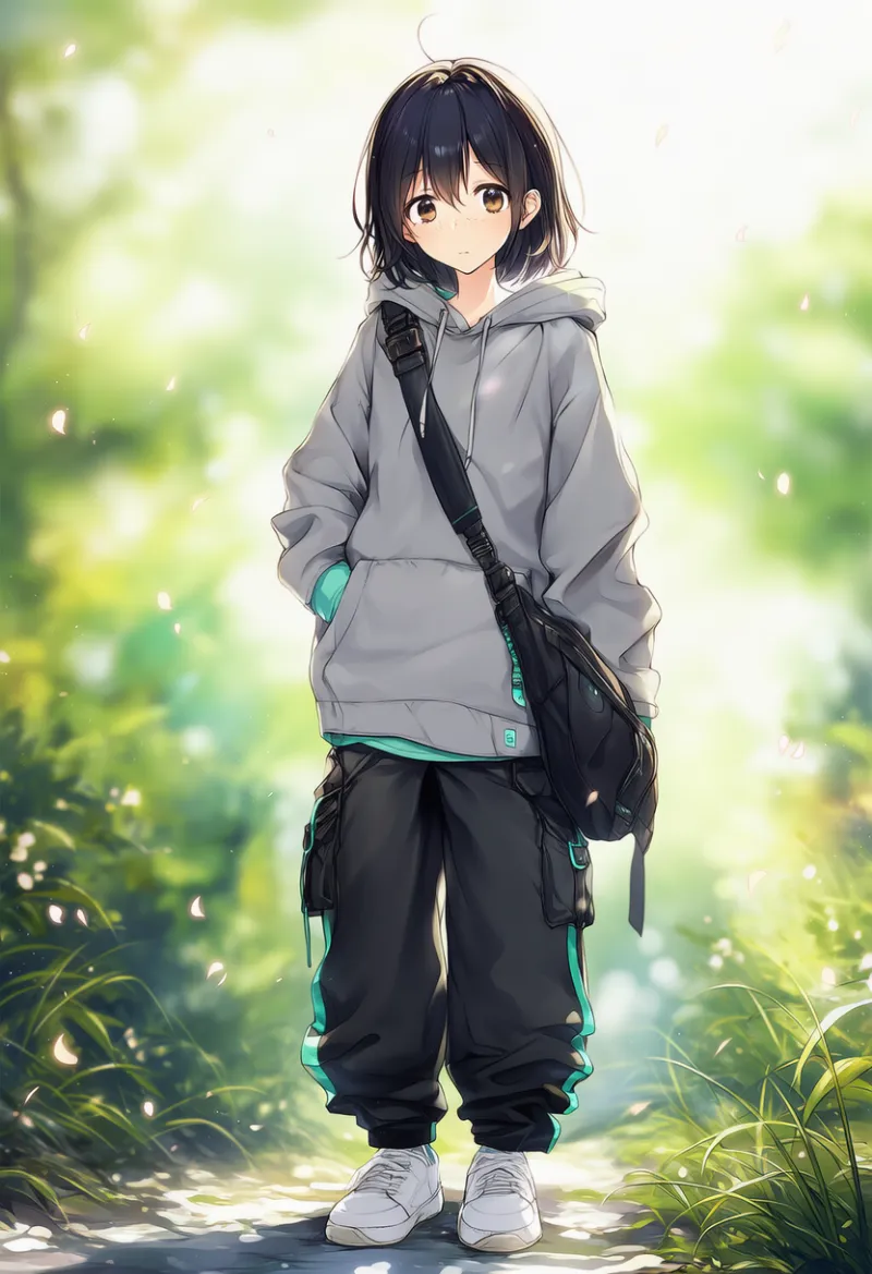 ゆるダボ系ストリートコーデのプロンプト|中学生の私服コーデの作例-4