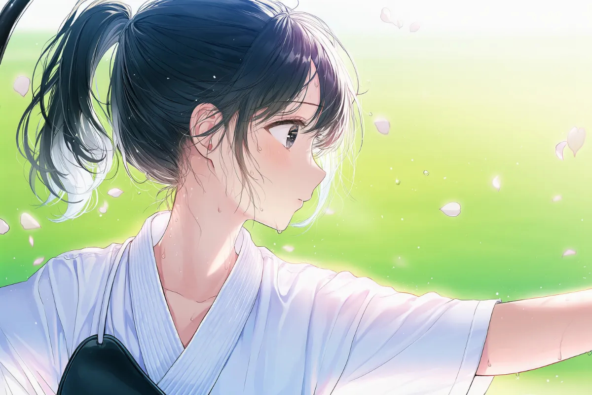 袴姿で弓道をする美少女のAIイラスト