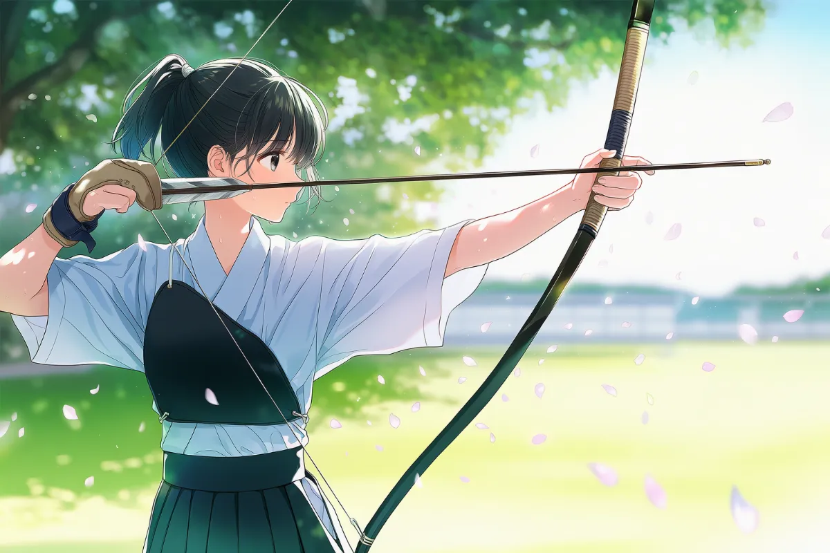 弓を引く動作・ポーズをしている美少女のAIイラスト|プロンプト紹介