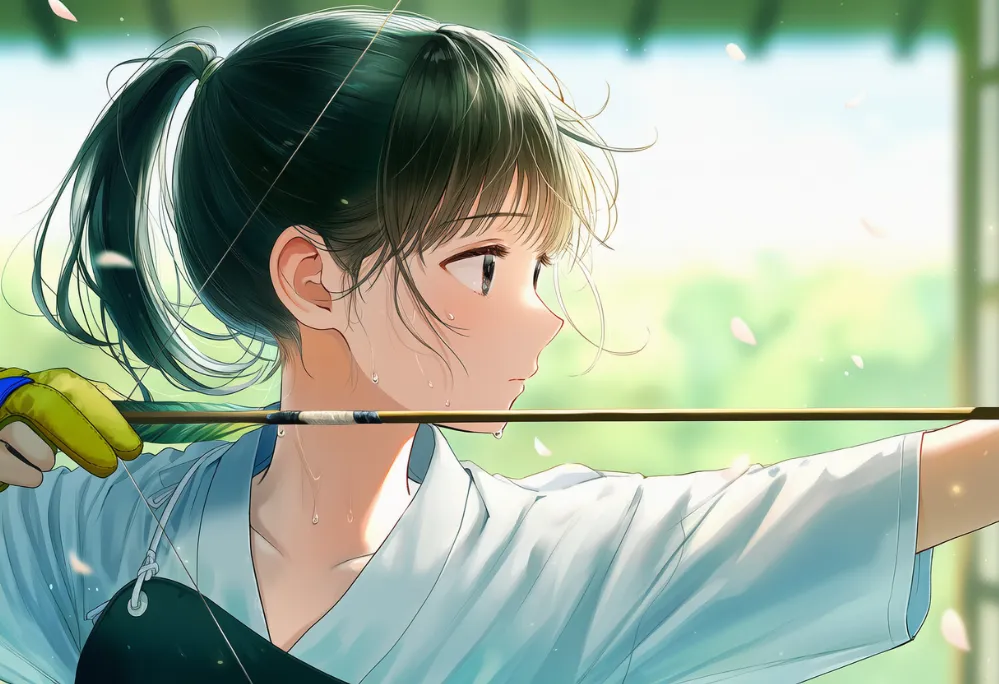 横から見る弓道ポーズのプロンプト|AIイラスト