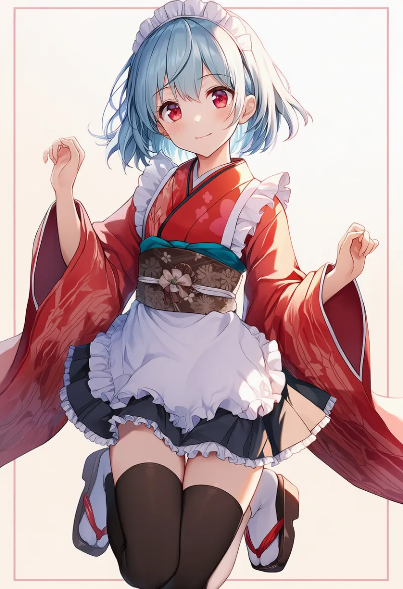 多段エプロンと帯|和ロリータに合う服装プロンプト紹介