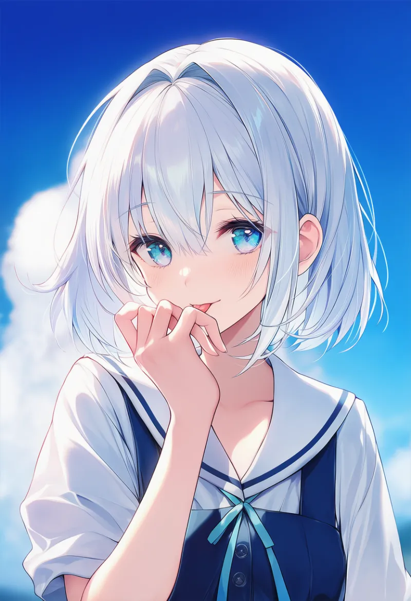 手を舐める仕草のプロンプト｜AIイラスト作例