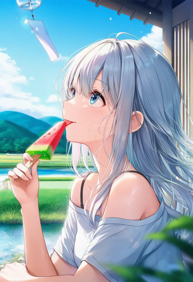 スイカバーを舐める美少女のAIイラストとプロンプト紹介