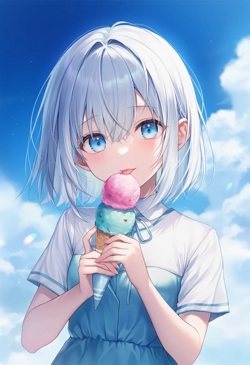 食べ物を舐める仕草のプロンプト｜AIイラスト作例