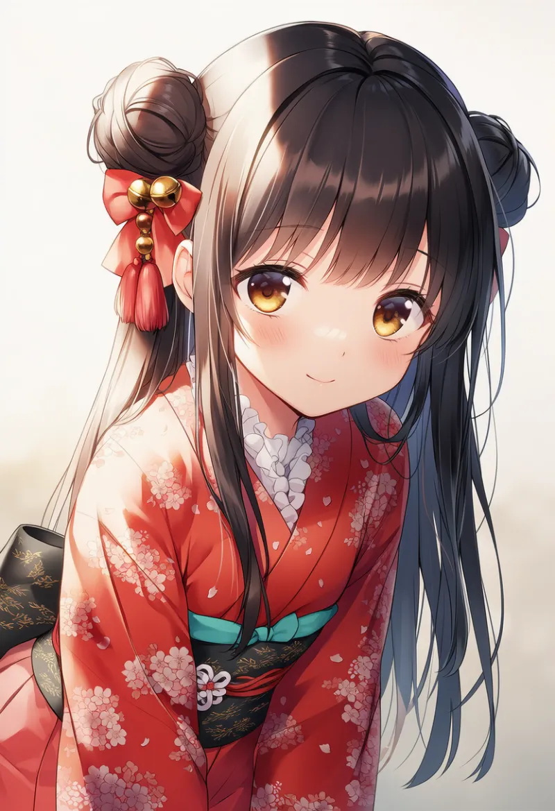 お団子ヘア・鈴飾り付き|和ロリータに合う髪型プロンプト紹介