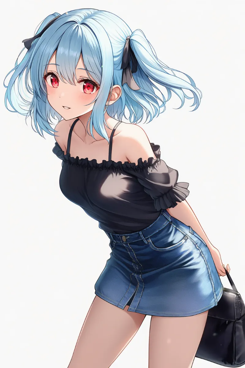 横髪に動きを出し、体にS字カーブを作った美少女AIイラストの作例