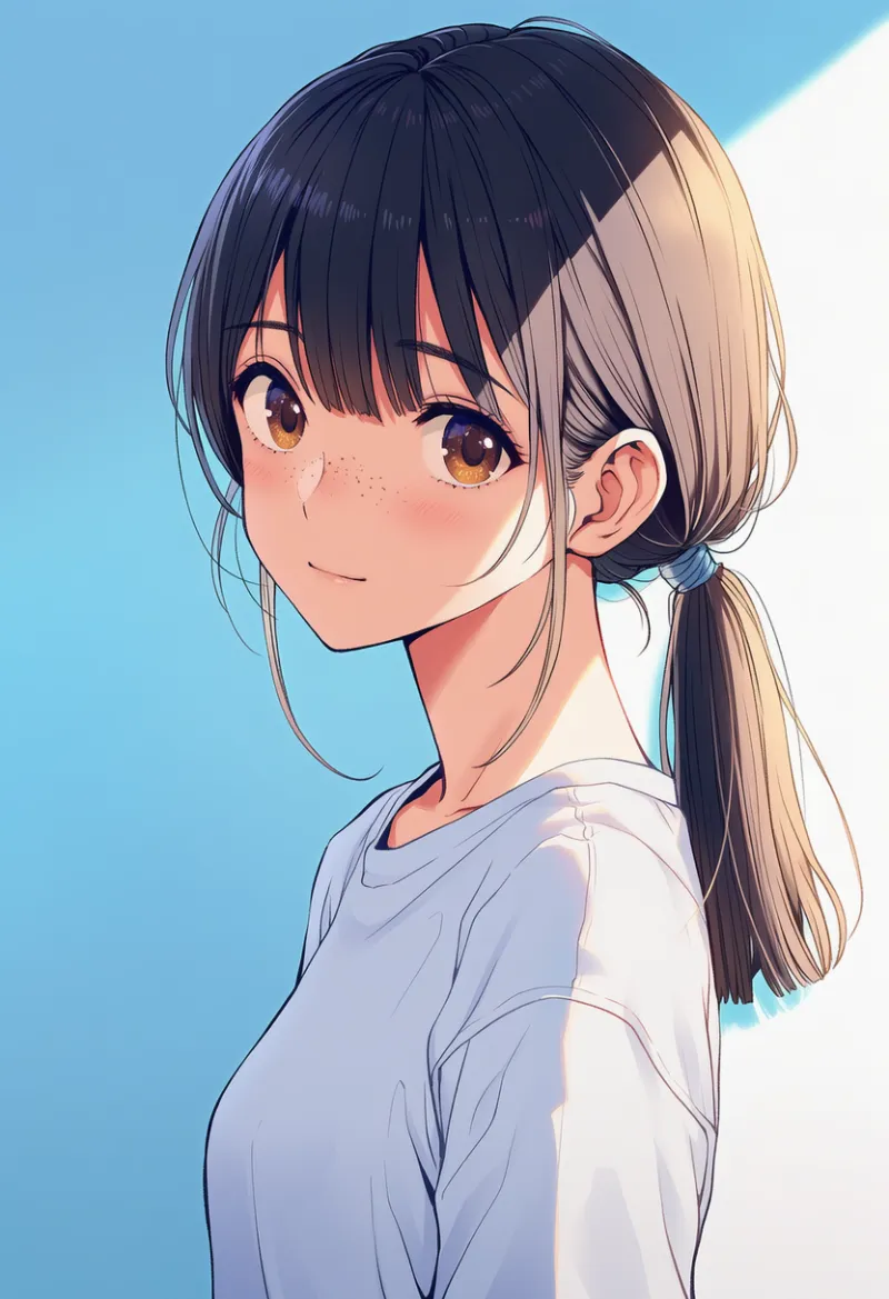 毛先を切り揃えたポニーテールのAIイラスト(中学生らしい髪型)|プロンプト紹介