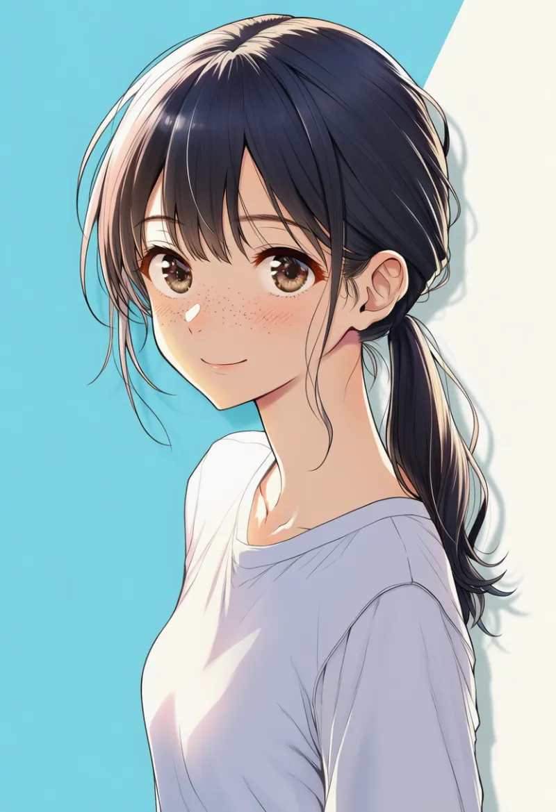 低い位置で結んだポニーテールのAIイラスト(中学生らしい髪型)|プロンプト紹介