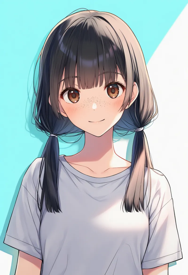 毛先を切り揃えたツインテールのAIイラスト(中学生らしい髪型)|プロンプト紹介