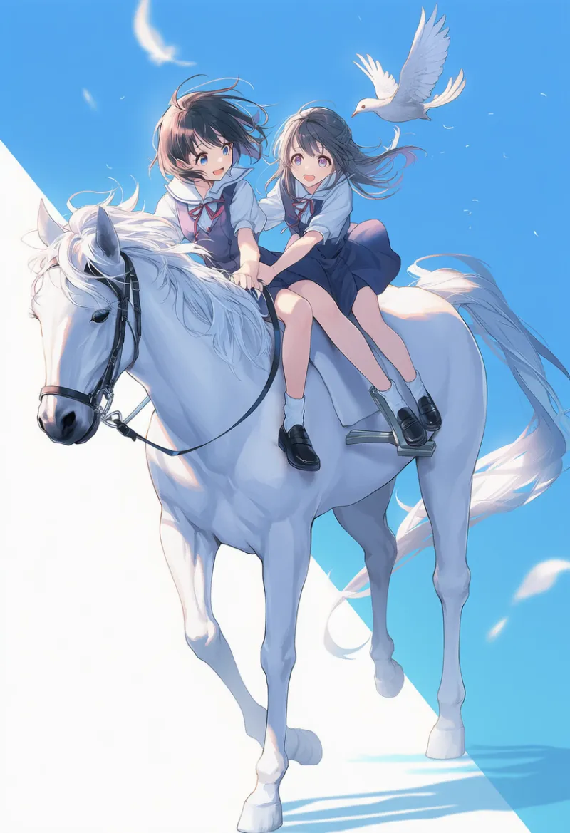 二人乗りのプロンプト紹介：乗馬に関するAIイラスト