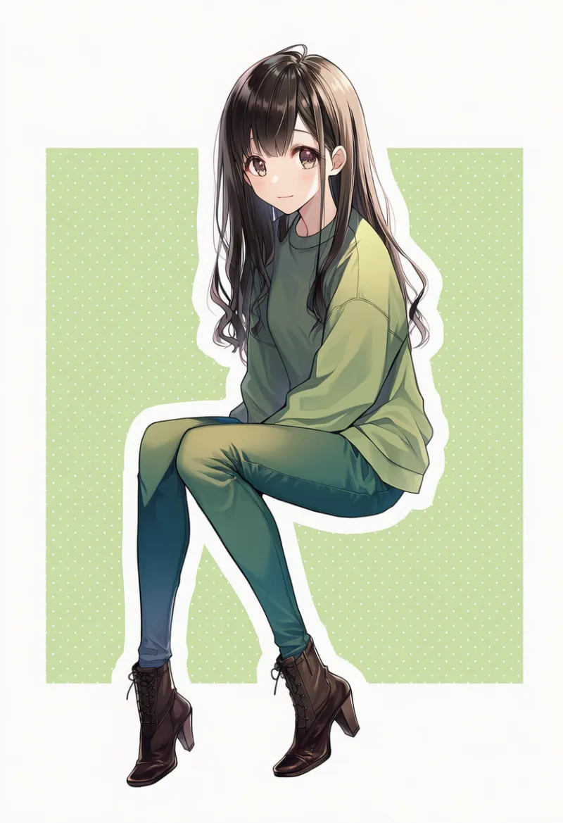 スウェット・パンツスタイルのワントーンコーデのAIイラストとプロンプト紹介