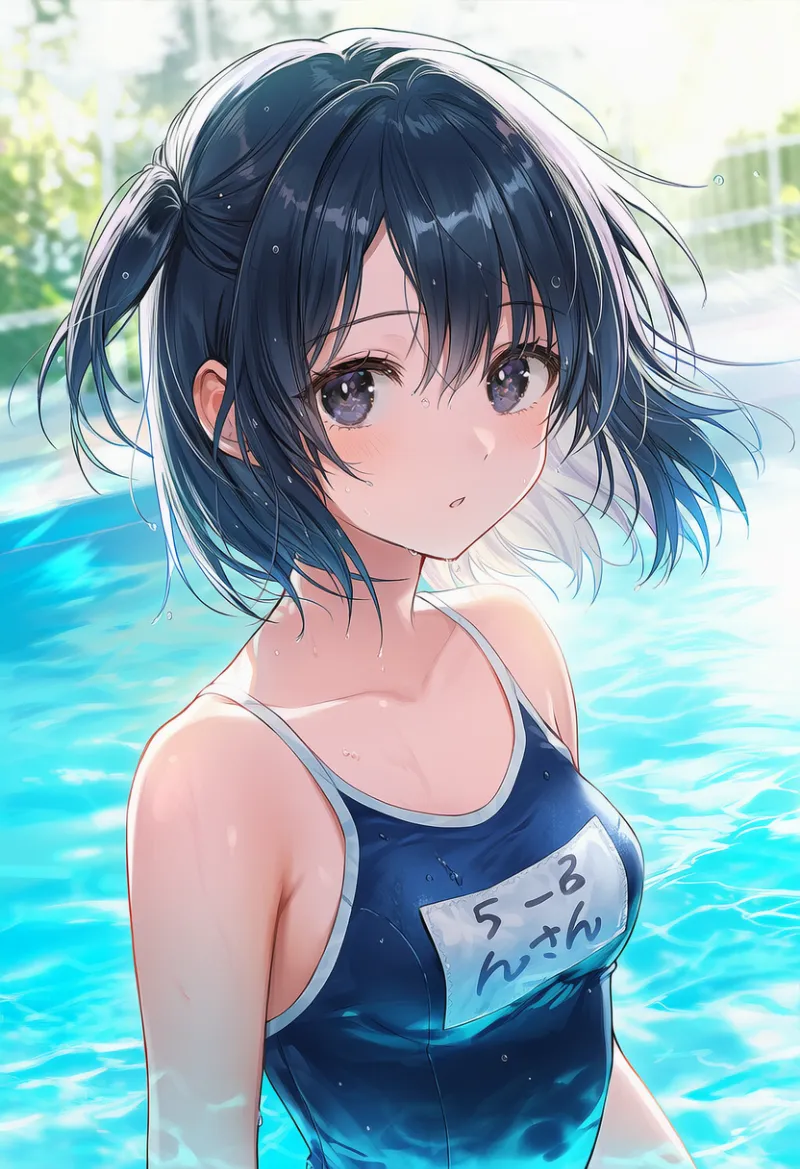 スクール水着の胸の名札のプロンプトとAIイラスト