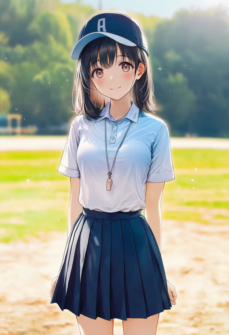 ポロシャツと制服ミニスカート（野球部マネージャーの服装）｜AIイラストとプロンプト紹介