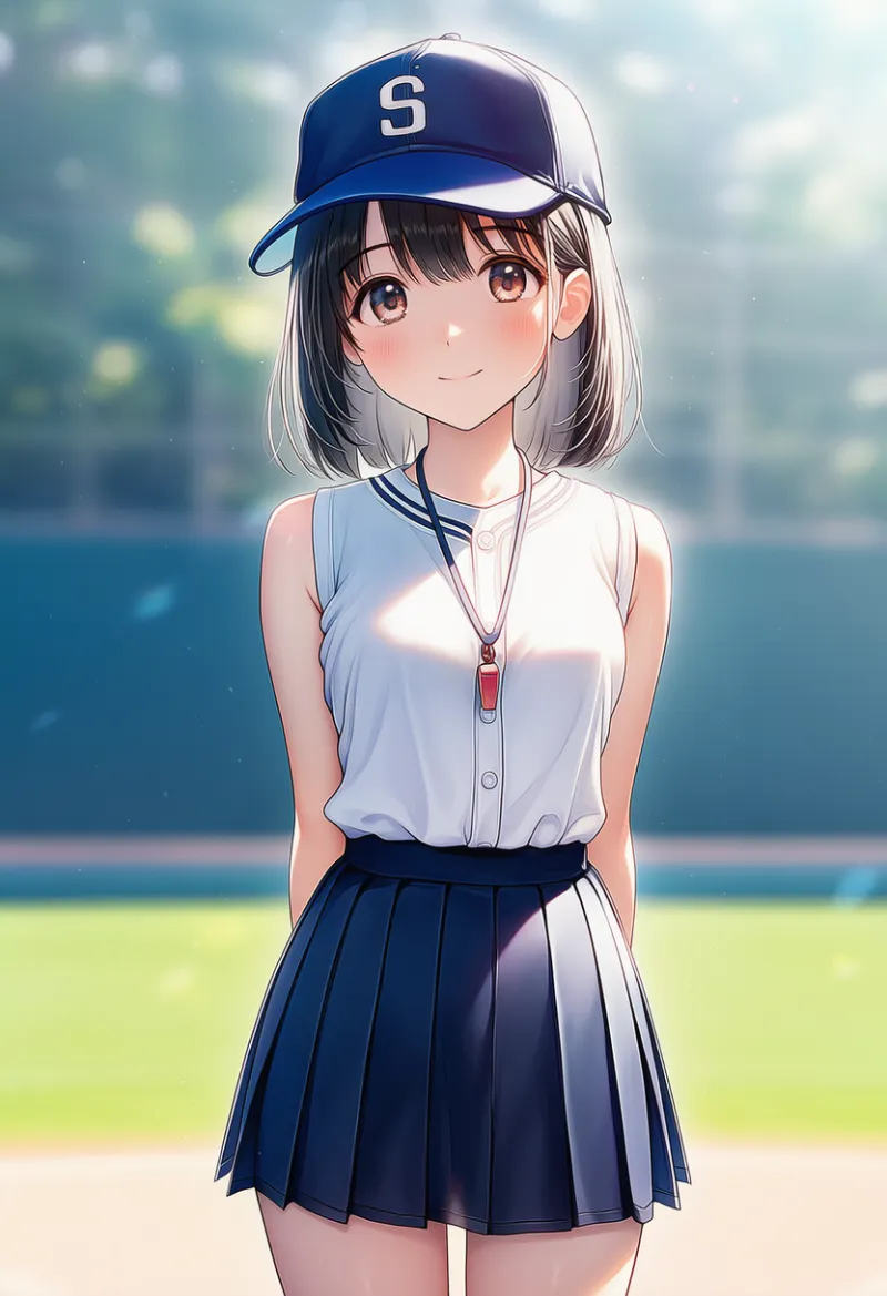 ノースリーブシャツと制服ミニスカート（野球部マネージャーの服装）｜AIイラストとプロンプト紹介