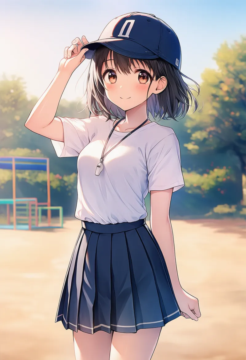 Tシャツと制服ミニスカート（野球部マネージャーの服装）｜AIイラストとプロンプト紹介