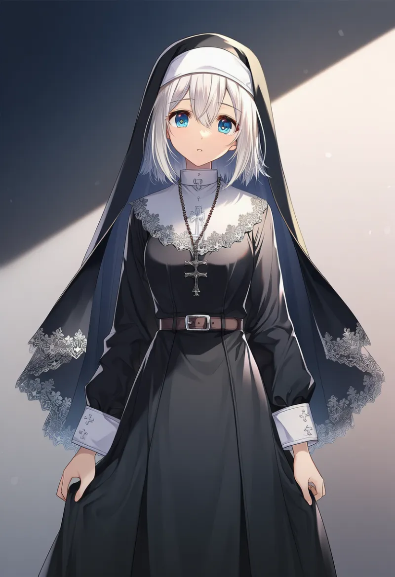 肩衣デザインうぃ強調した修道服のAIイラスト