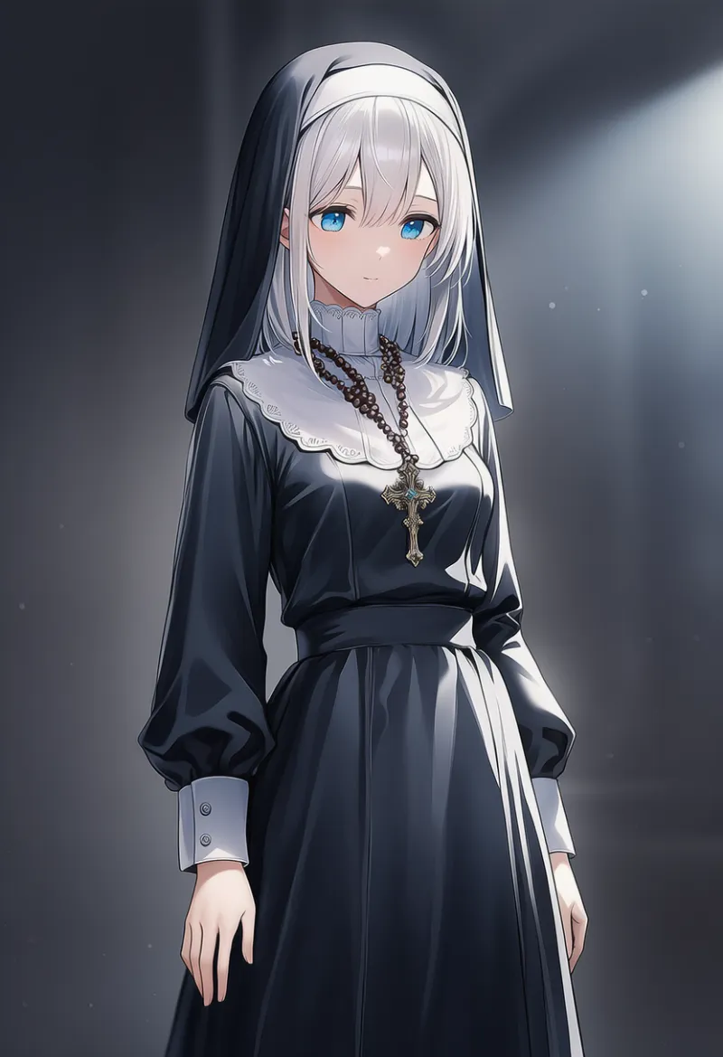 高襟デザインの修道服のAIイラスト
