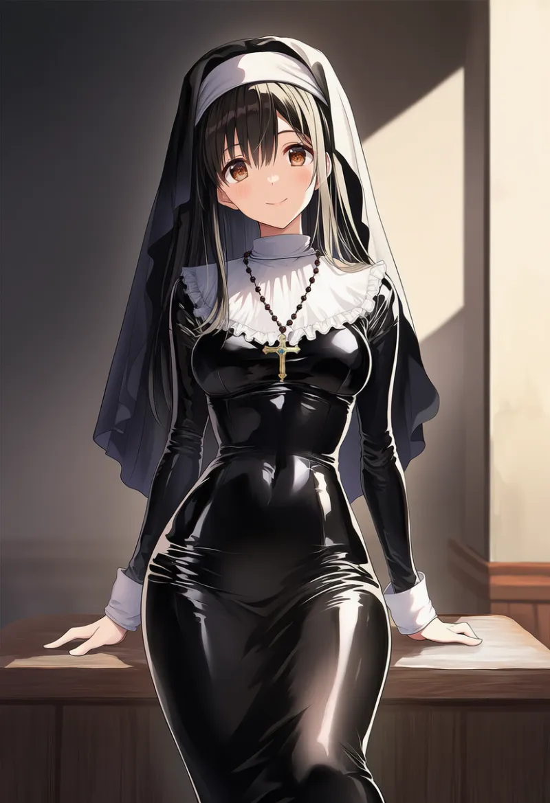 エナメル質の修道服のAIイラスト