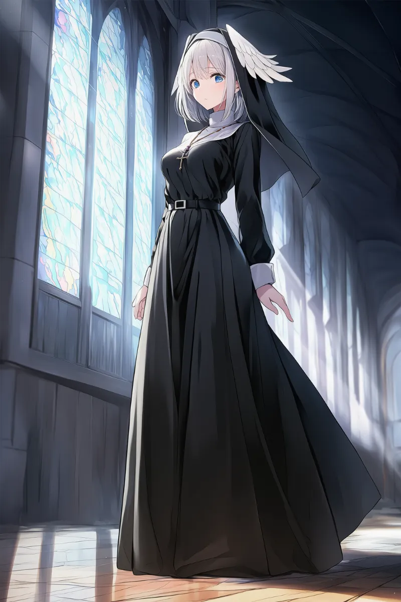 トレイン付き修道服のAIイラスト