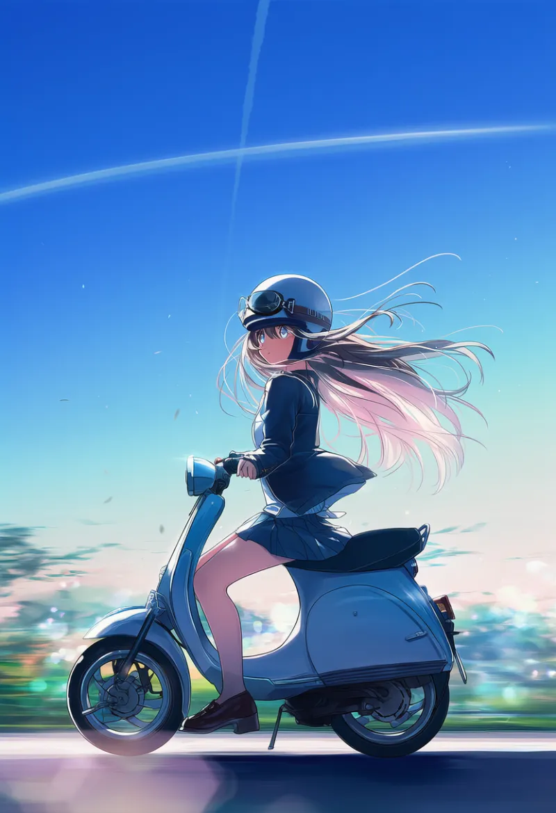 モペッドに乗るプロンプトとAIイラスト
