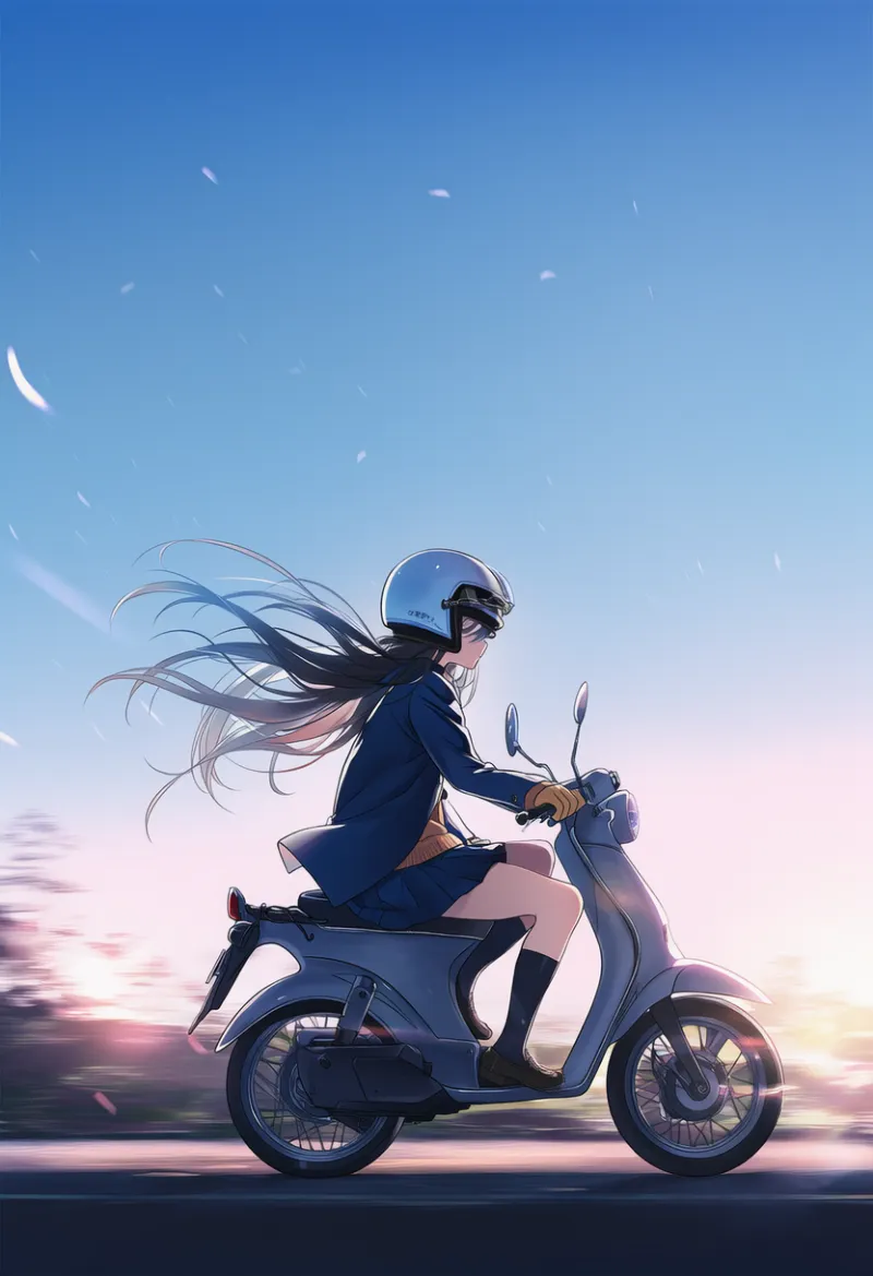 スクーターに乗るプロンプトとAIイラスト