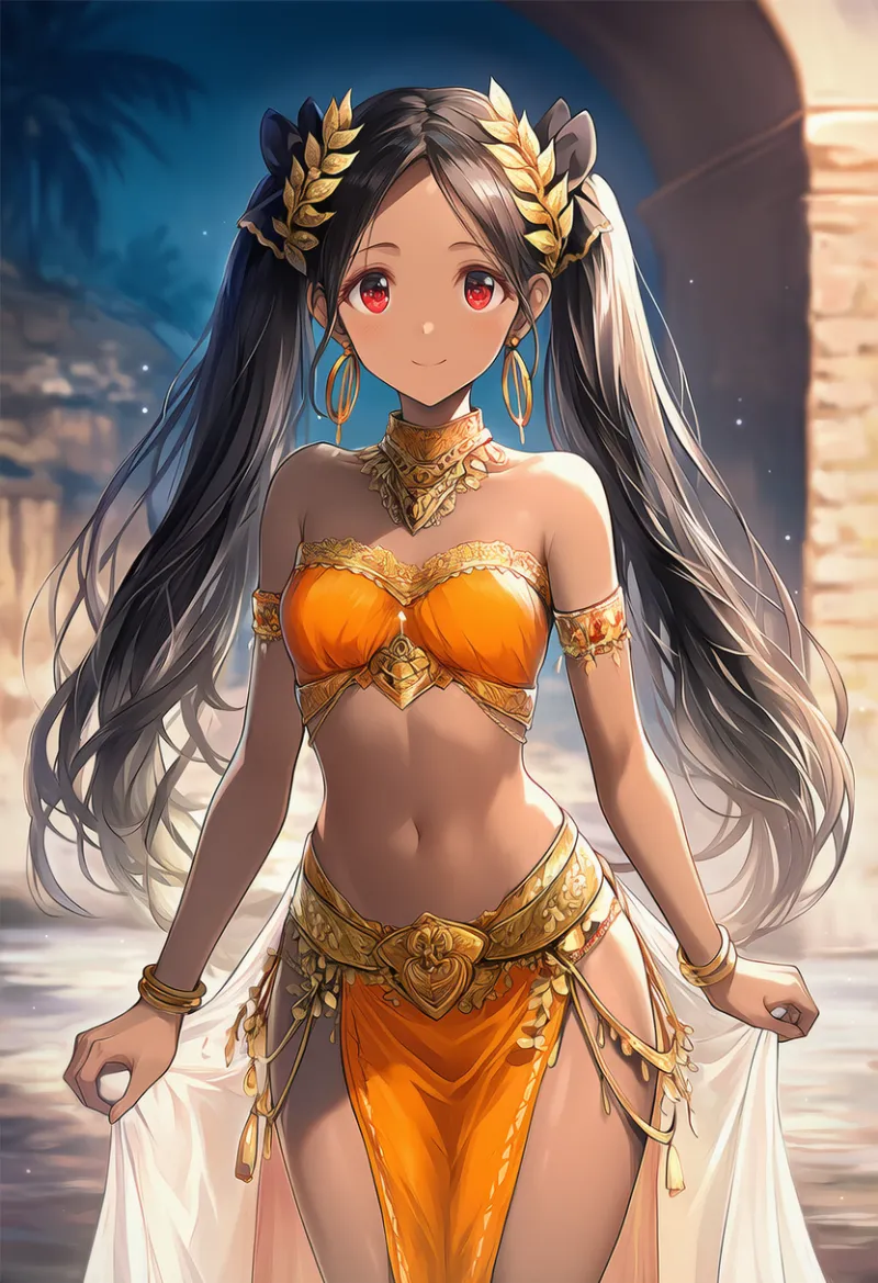 オレンジ色の腰布のAIイラスト｜プロンプト紹介