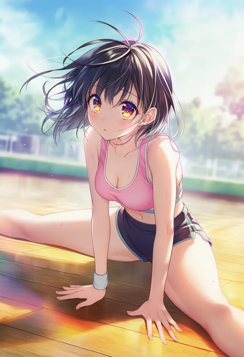 180度の開脚ストレッチのAIイラストとプロンプト