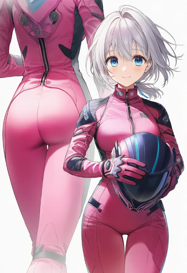 ピンク色のバイクスーツのプロンプトとAIイラスト