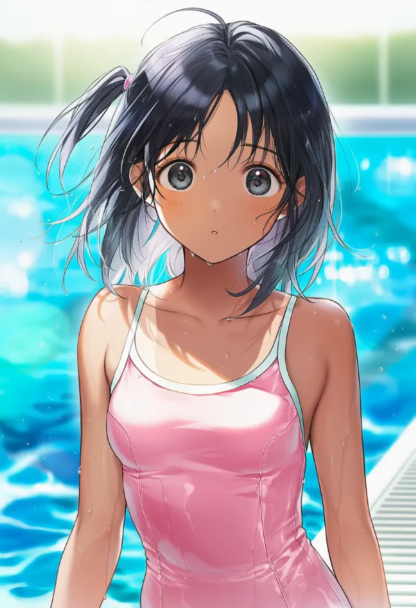 ピンク色のスクール水着のAIイラスト｜プロンプト紹介