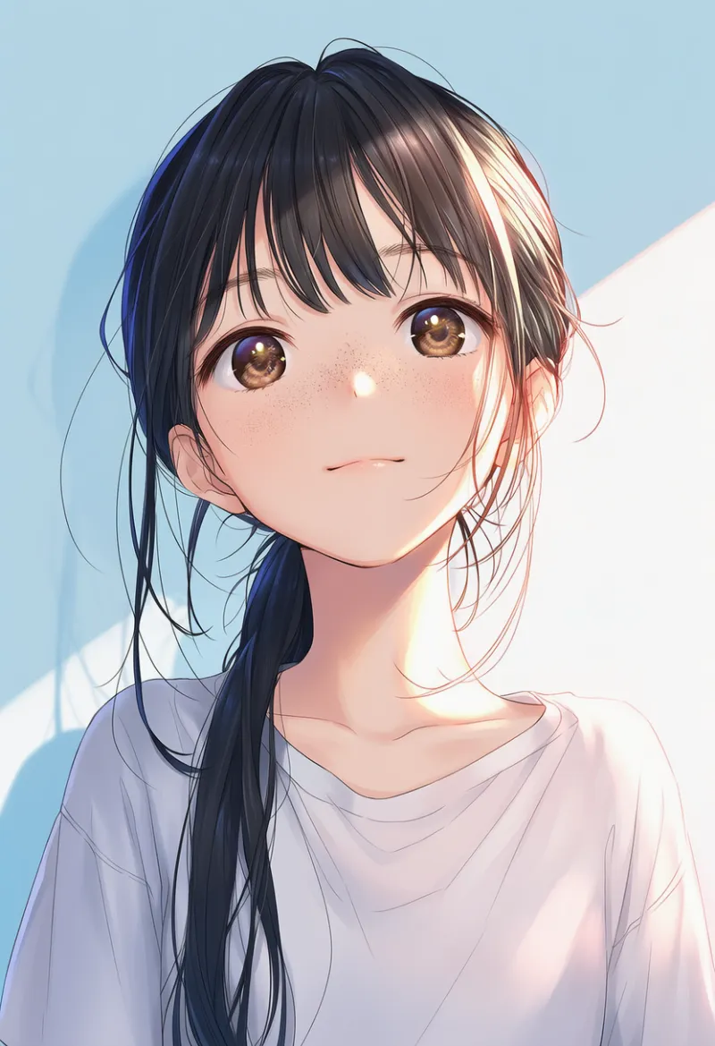 毛束の別れたポニーテールのAIイラスト(中学生らしい髪型)|プロンプト紹介