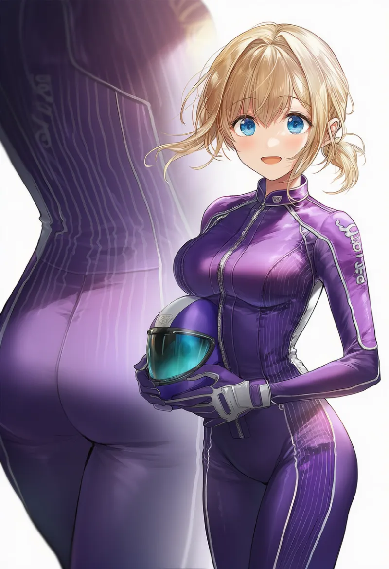 細いピンストライプのバイクスーツのプロンプトとAIイラスト