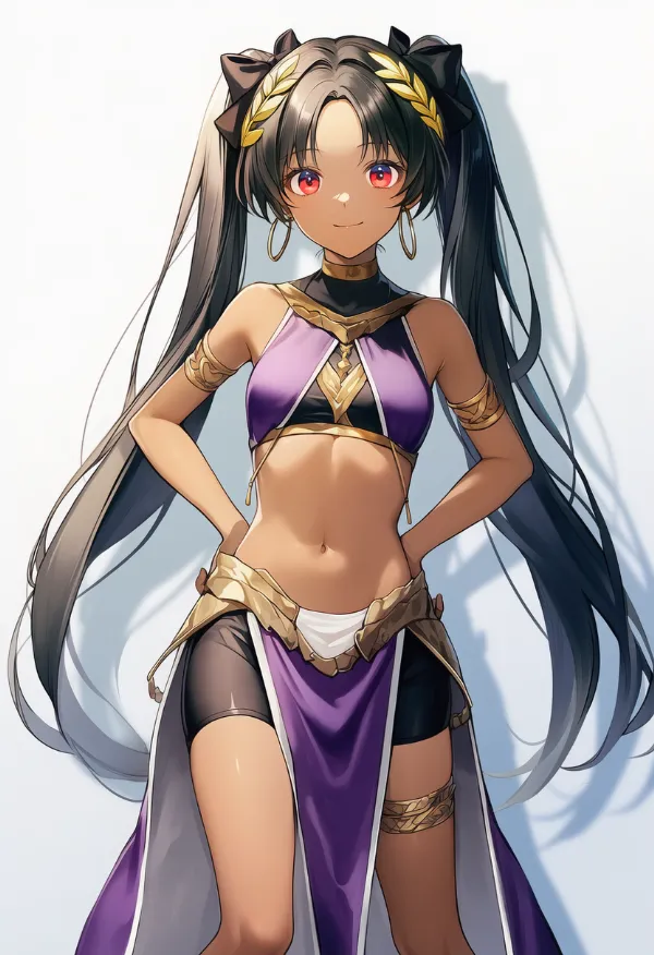 紫色の腰布に白色の縁取りのAIイラスト｜プロンプト紹介