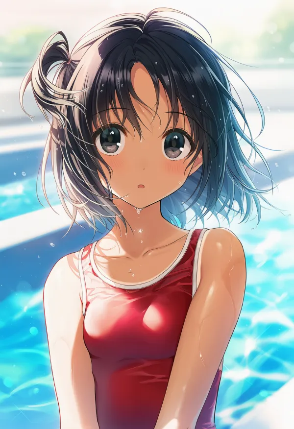 赤色のスクール水着のAIイラスト｜プロンプト紹介