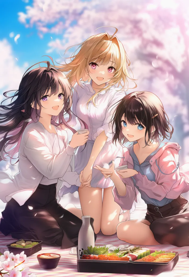 お酒のAIイラスト（花見）｜プロンプト：sake