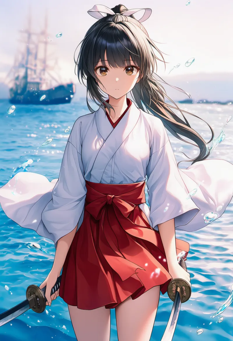 袴ミニスカート(侍装備)のAIイラスト