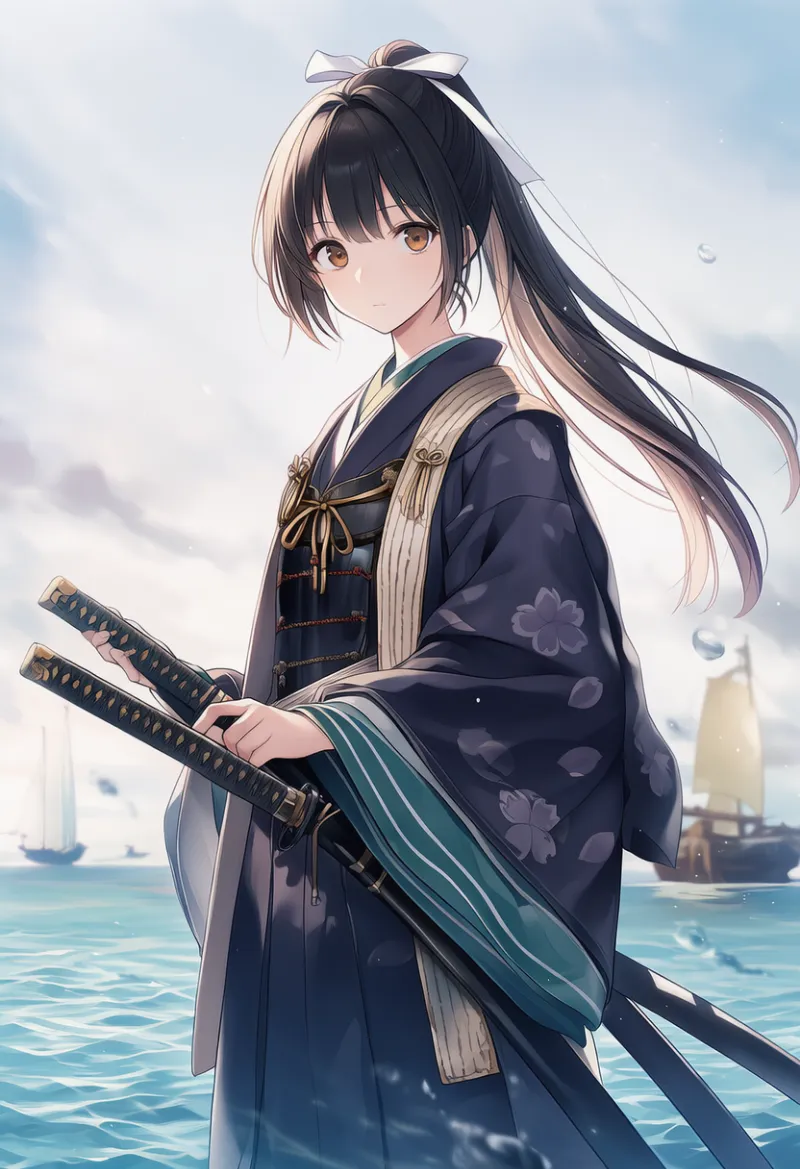 着物の重ね着(侍装備)のAIイラスト