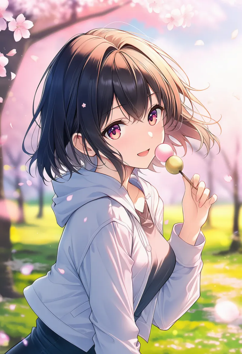 はなみ団子のAIイラスト｜プロンプト：sanshoku dango