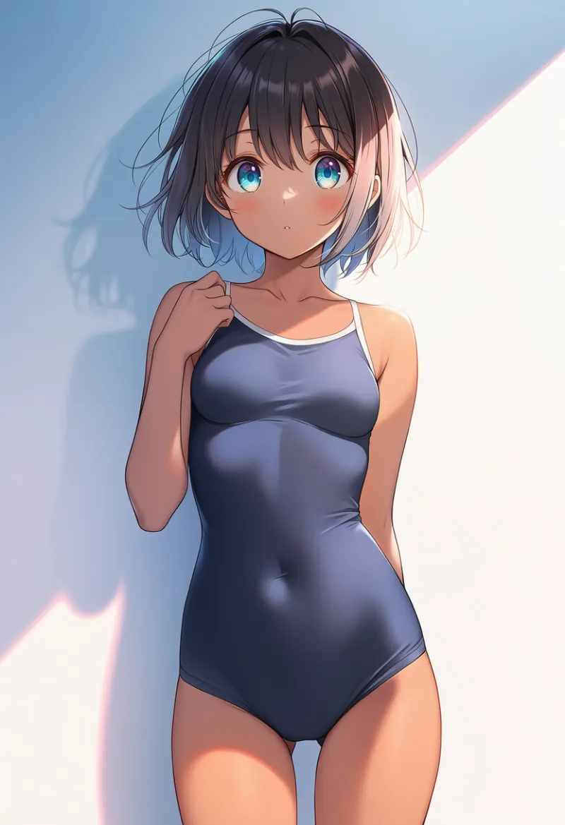 布感のあるスクール水着のプロンプトとAIイラストの作例-1