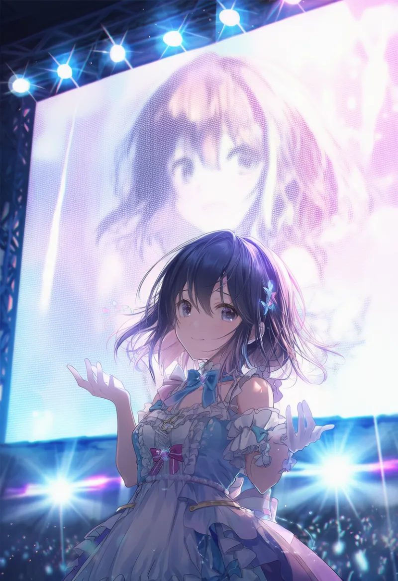 巨大スクリーンのプロンプト｜アイドルステージのAIイラスト
