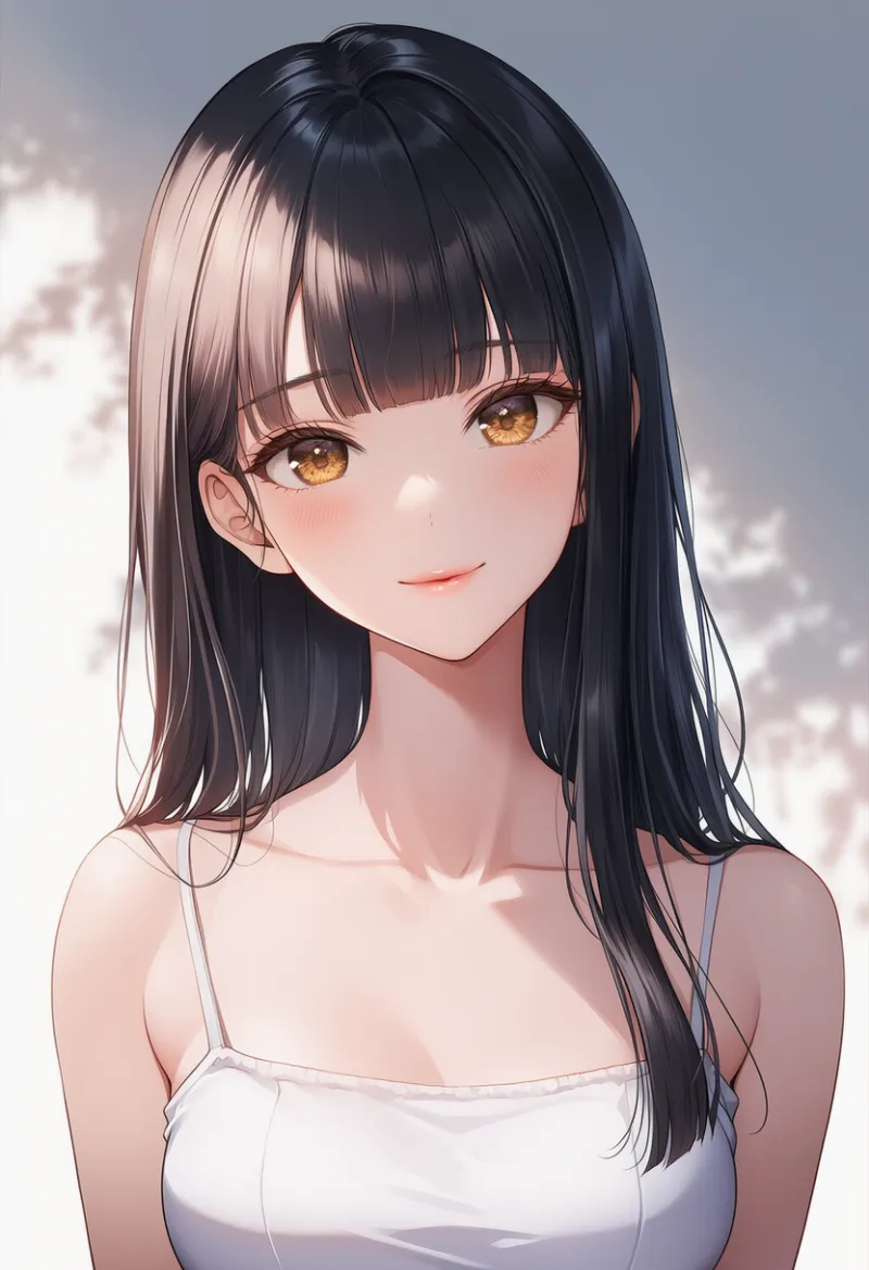 切り揃え前髪のロングヘア｜大人の女性の髪型プロンプト紹介