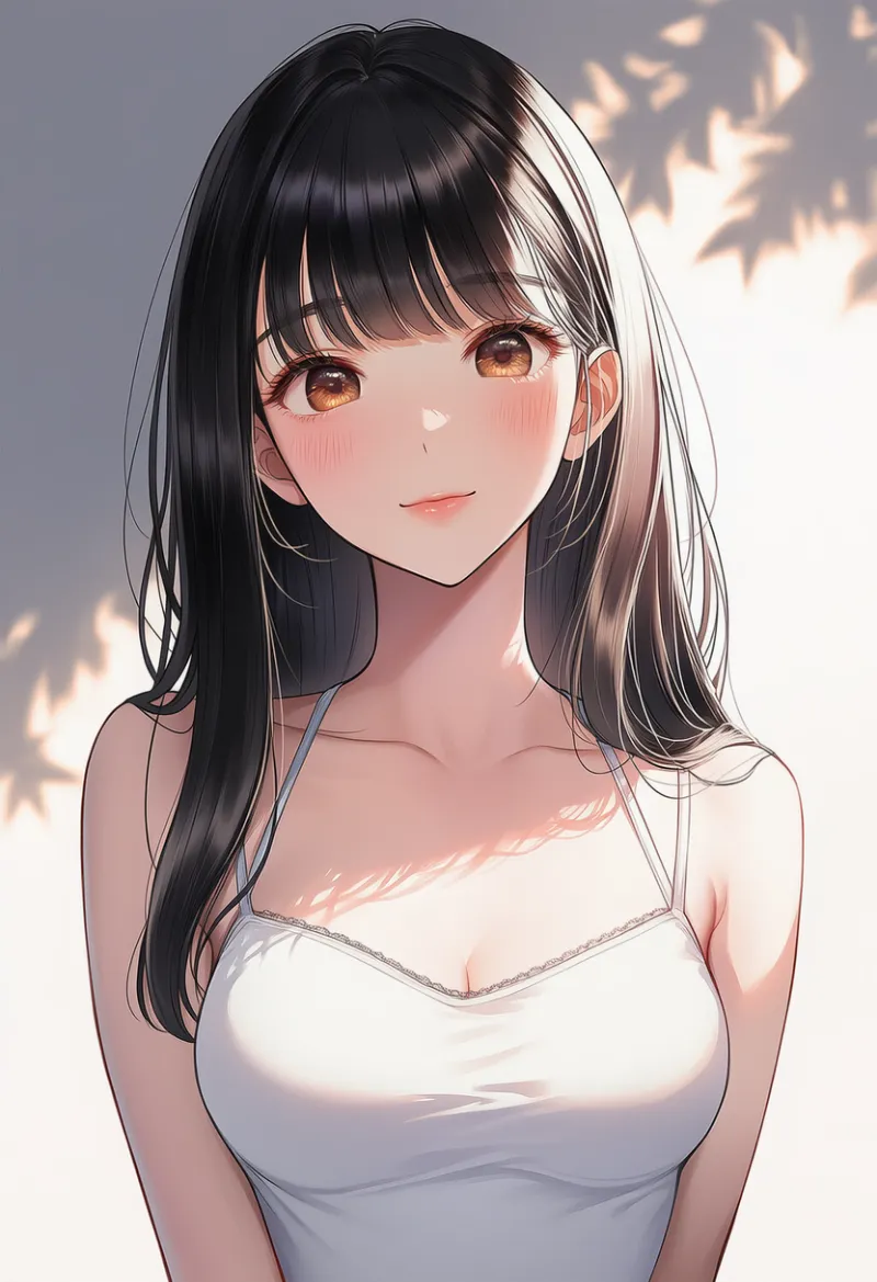 チョッピーバングのロングヘア｜大人の女性の髪型プロンプト紹介