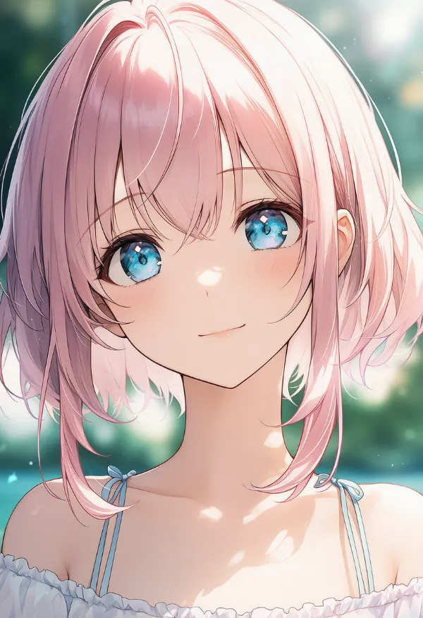 短髪に長い横髪のプロンプト：short hair with long locks｜AIイラスト