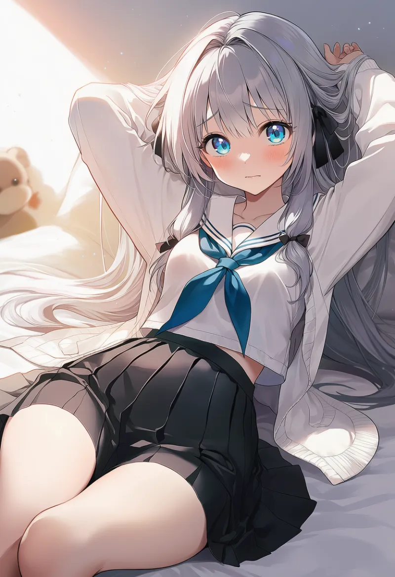 low-tied sidelocksで動きを作る（横たわる構図）AIイラストの作例とプロンプト