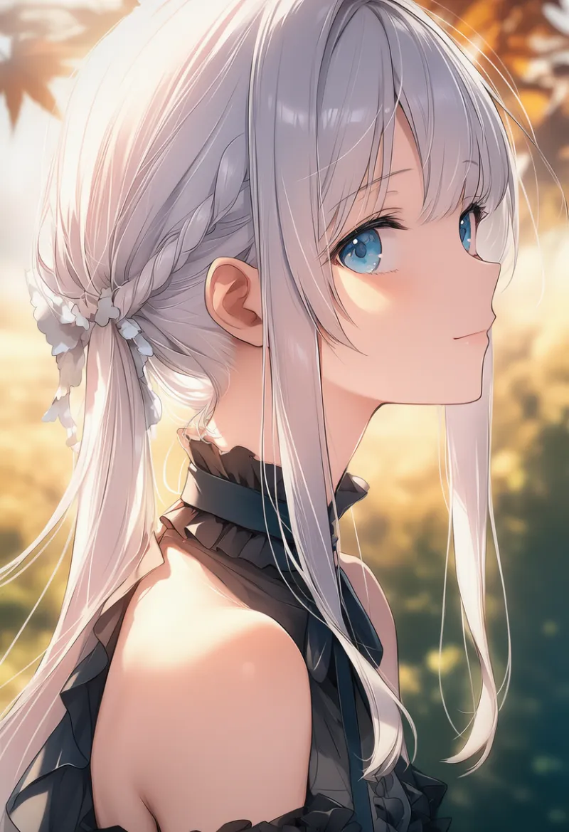 後ろで結ばれた横髪のプロンプト：sidelocks tied back｜AIイラスト