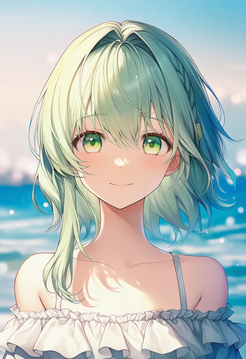 片側のみの横髪のプロンプト：single sidelock｜AIイラスト