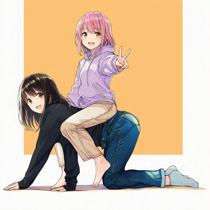 馬乗り（マウント）ポーズのプロンプトとAIイラスト