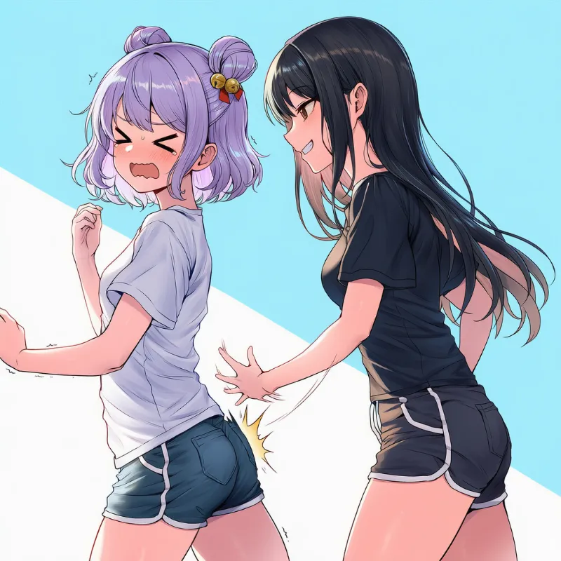 後ろから叩くシーンのプロンプト(お尻・背中)|AIイラスト