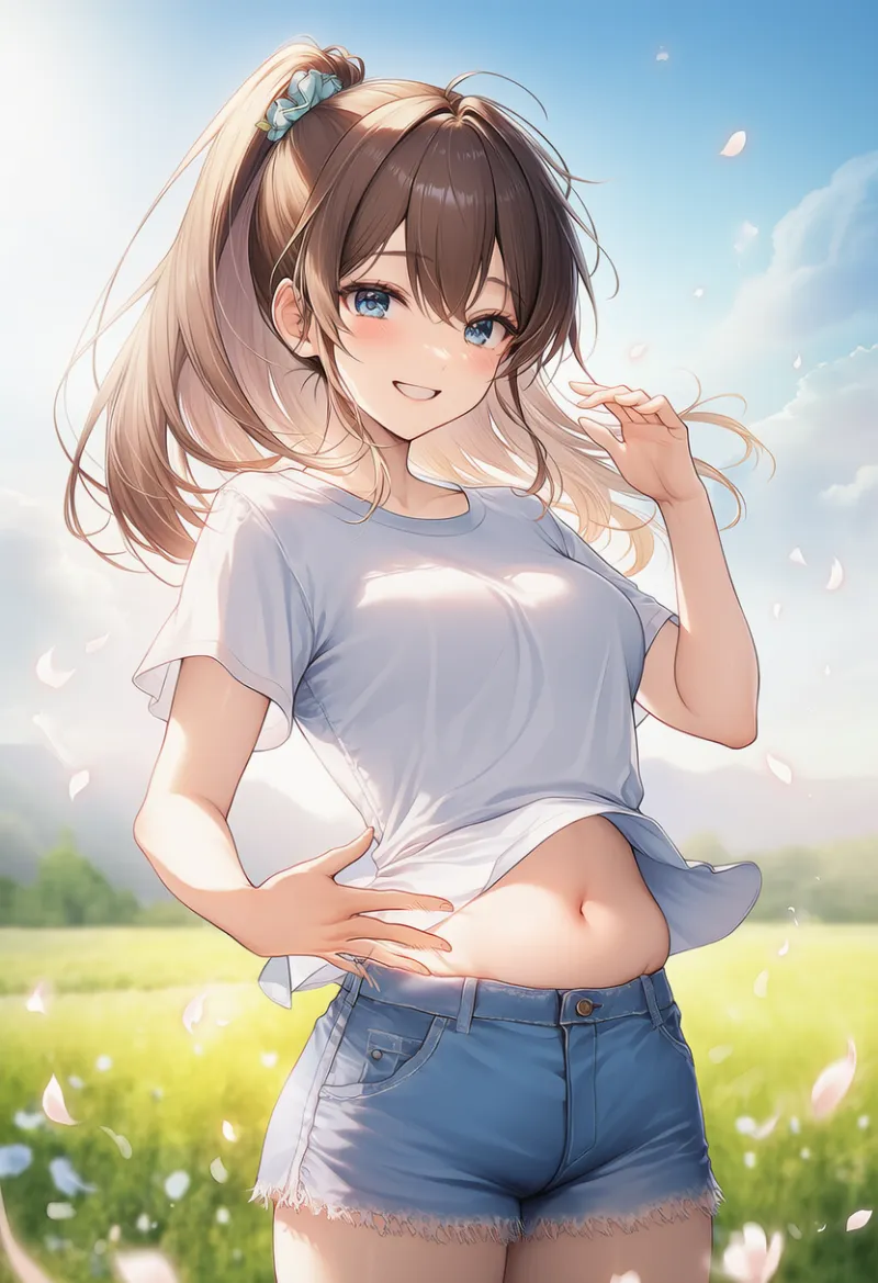 お腹を叩くAIイラスト|プロンプト:slapping belly